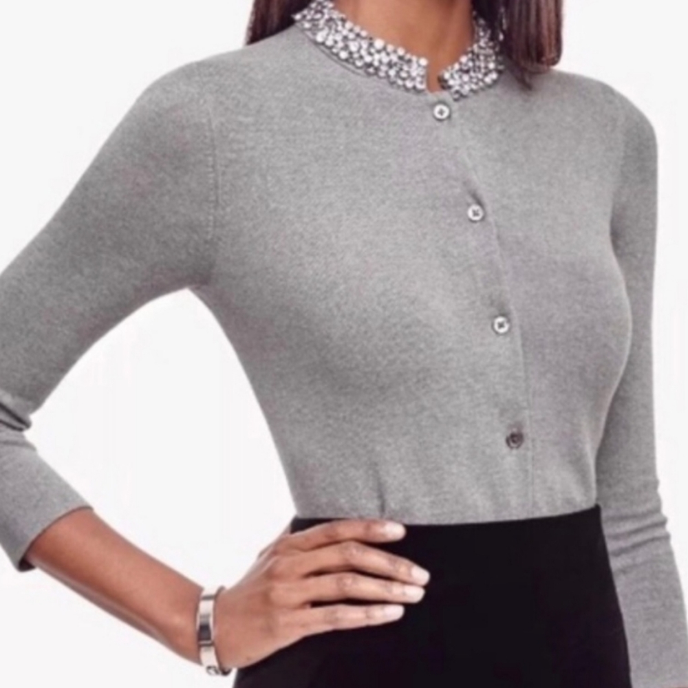 Ann Taylor Rhinestone Blingy Collared Button-up Cardigan